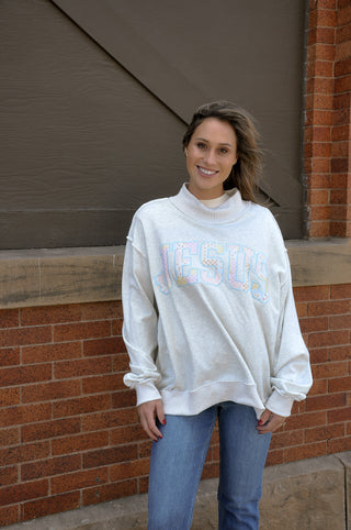 Patchwork "Jesus"  Mock Neck