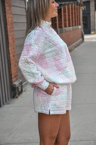 Patchwork Quilted Mock Neck Pullover Set