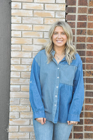 Paulina Pinstripe Color Block Shirt