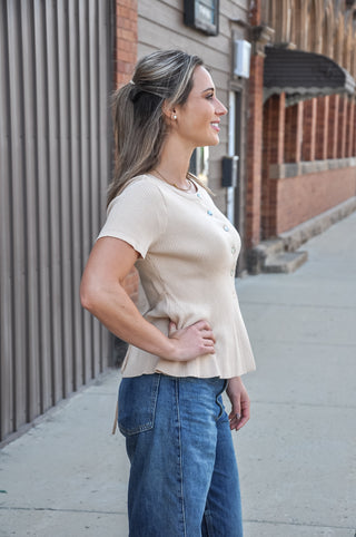 Peplum Hem Button Down Cardigan, view 2