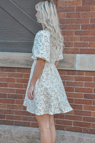 Perle Plunging Floral Jacquard Dress