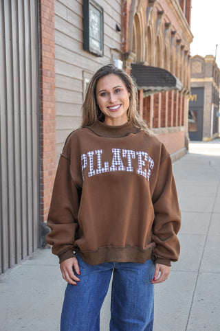 Embroidered "Pilates" Mock Neck Sweatshirt