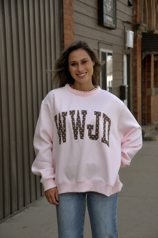 WWJD Embroidered Mock Neck Sweatshirt
