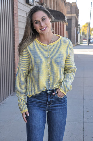 Pinstripe Button Cardigan