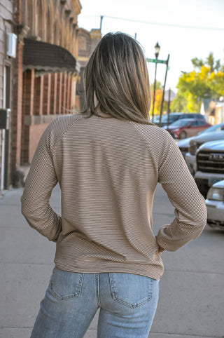 Pinstripe Split-Neck LS Top