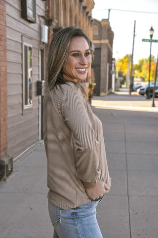 Pinstripe Split-Neck LS Top