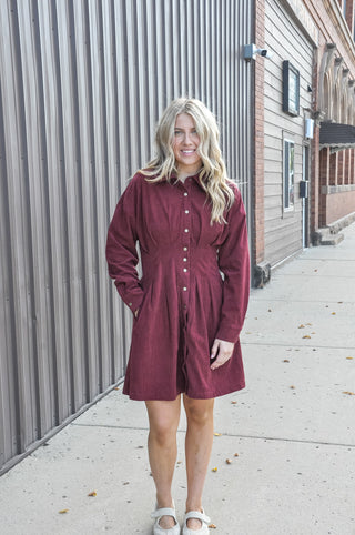 Pintuck Corduroy Shirt Dress