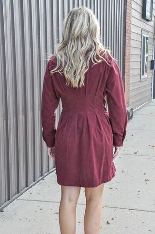 Pintuck Corduroy Shirt Dress