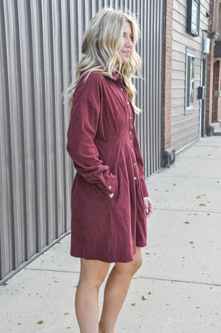 Pintuck Corduroy Shirt Dress