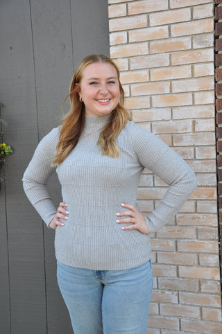 Pintuck Striped Mock Neck Sweater