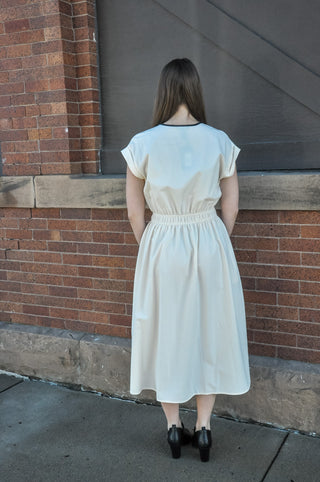 Piping Detailed Cream Dress