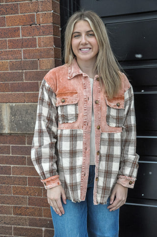 Plaid Contrast Corduroy Shacket