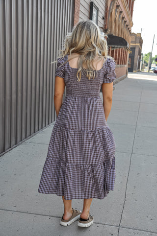 Plaid Corset Detail Tiered Midi Dress
