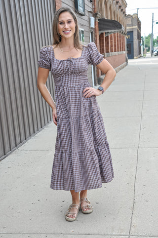 Plaid Corset Detail Tiered Midi Dress