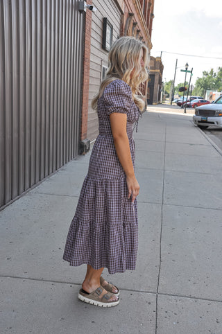 Plaid Corset Detail Tiered Midi Dress