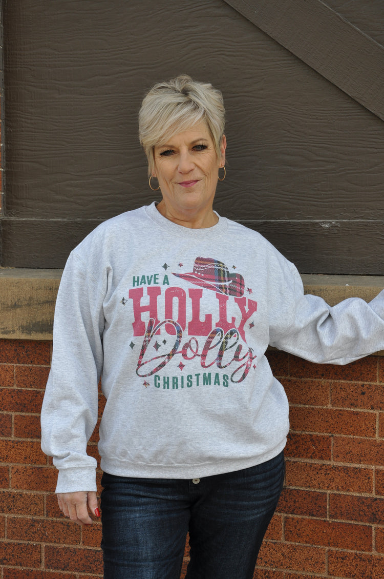 Plaid Holly Dolly Christmas Crewneck