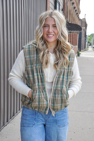 Plaid Pattern Quilted Vest