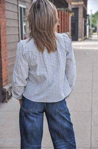 Plaid Pintuck Detail Henley LS Top, view 6