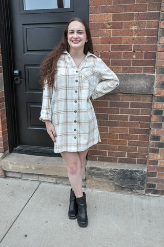 Plaid Shacket Dress Roll Up Sleeves