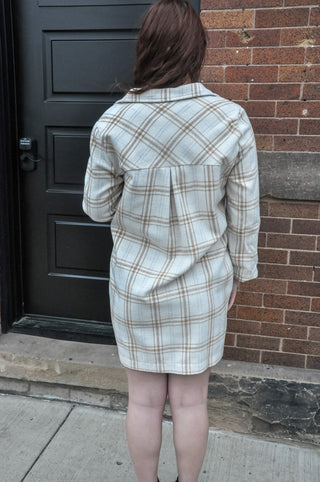 Plaid Shacket Dress Roll Up Sleeves