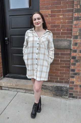 Plaid Shacket Dress Roll Up Sleeves