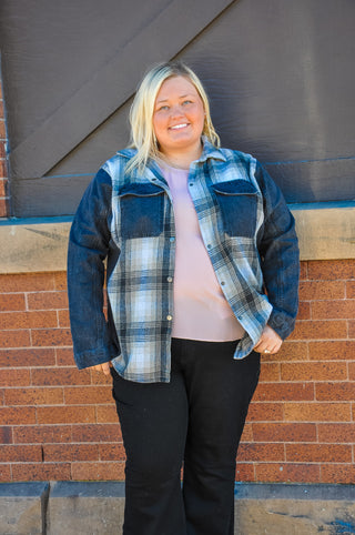 Plaid and Denim Mixed Curvy Jacket