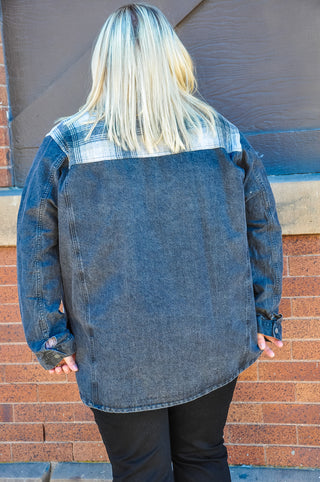 Plaid and Denim Mixed Curvy Jacket