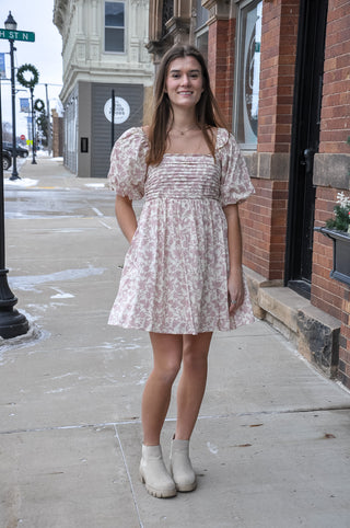 Pleated Bubble Sleeve Mini Baby Doll Dress