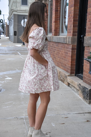 Pleated Bubble Sleeve Mini Baby Doll Dress