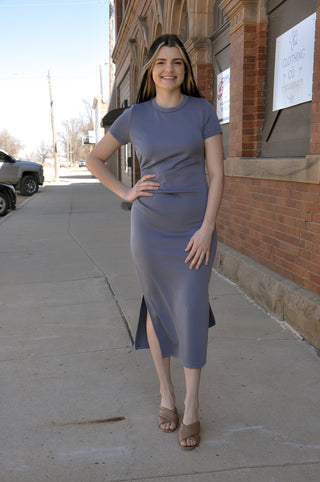 Pleated Detail SS Midi Dress