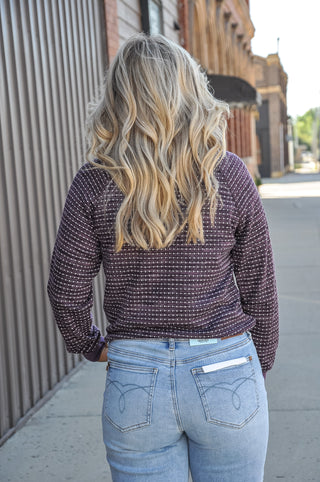 Plum Novelty Dotted Stripe LS Top