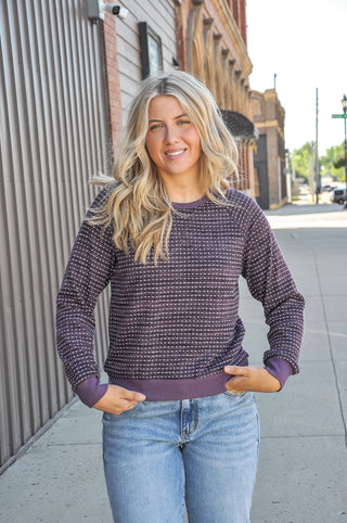 Plum Novelty Dotted Stripe LS Top