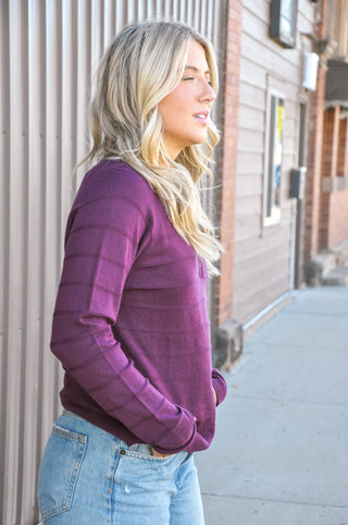 Texture Striped Half Button Sweater