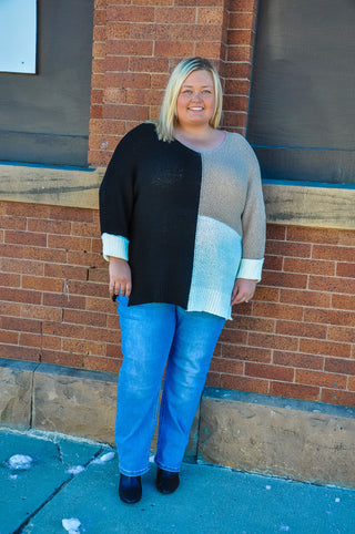 Plus Colorblock V-neck Sweater