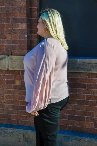 Plus Pleated Long Sleeve Curvy Top