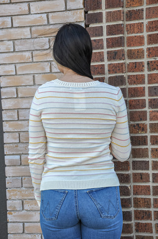 Pointelle Multi Color Stripe Top