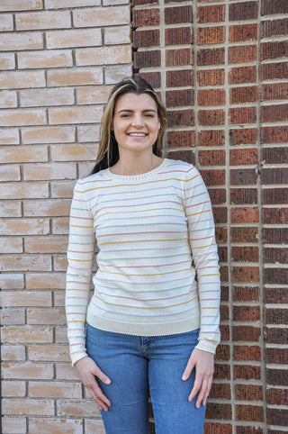 Pointelle Multi Color Stripe Top