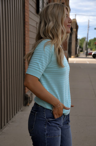 Pointelle Texture Striped Sweater