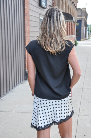 Polka Dot Asymmetrical Lace Trim Skirt