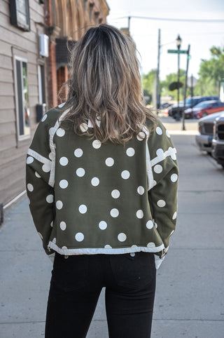 Polka Dot Contrast Half-Zip Pullover w/Pockets