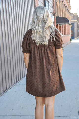 Polka Dot Corduroy Smocked Mini Dress