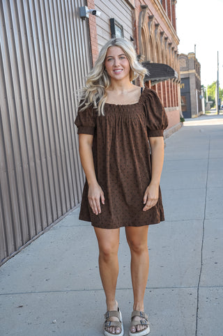 Polka Dot Corduroy Smocked Mini Dress