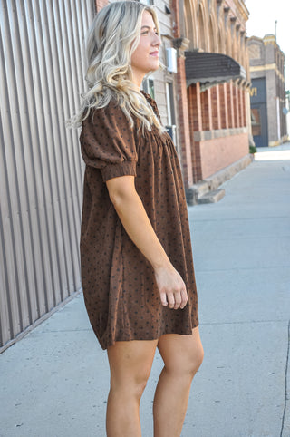 Polka Dot Corduroy Smocked Mini Dress
