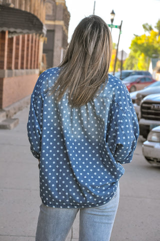 Polka Dot Denim Button-Up