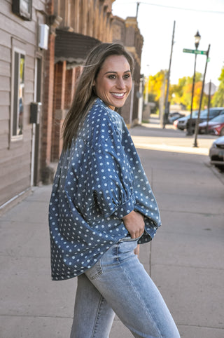 Polka Dot Denim Button-Up