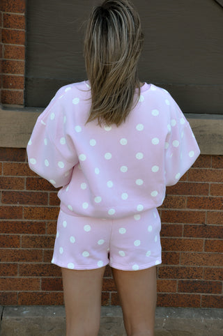 Polka Dot Fleece Shorts and Sweatshirt Set