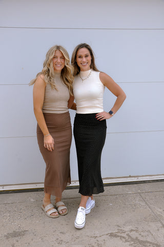 Polka Dot Mesh Pencil Midi Skirt