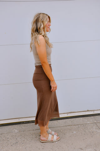 Polka Dot Mesh Pencil Midi Skirt