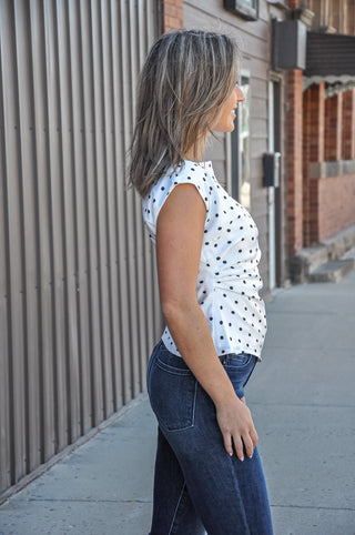 Polka Dot Pleated Detail Satin Top