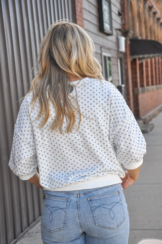 Polka Dot Puff Sleeve Sweatshirt in Cream